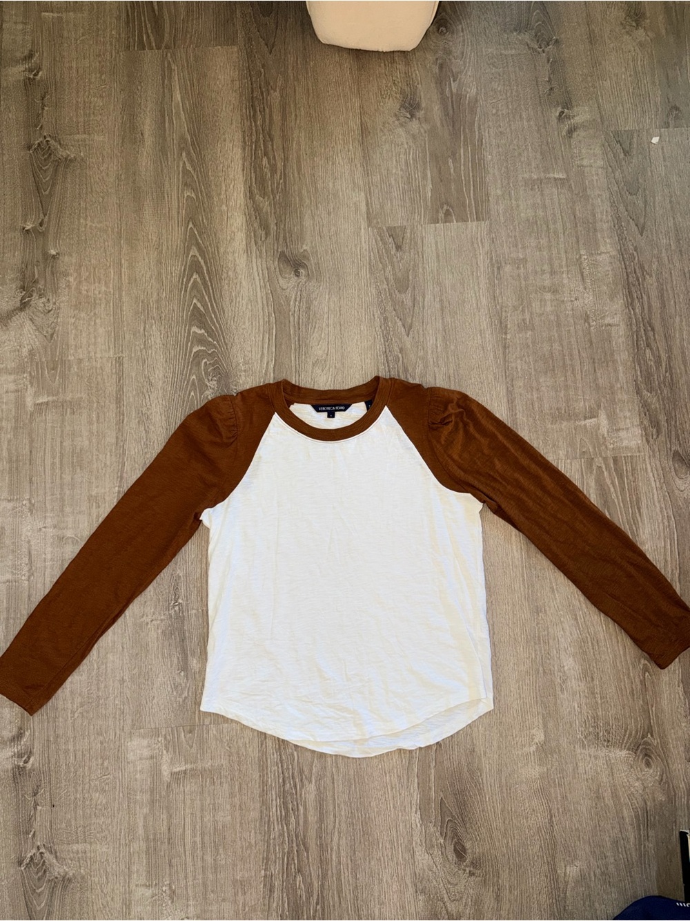 Veronica Beard Kids Raglan Long-Sleeve Tee in White and Brown